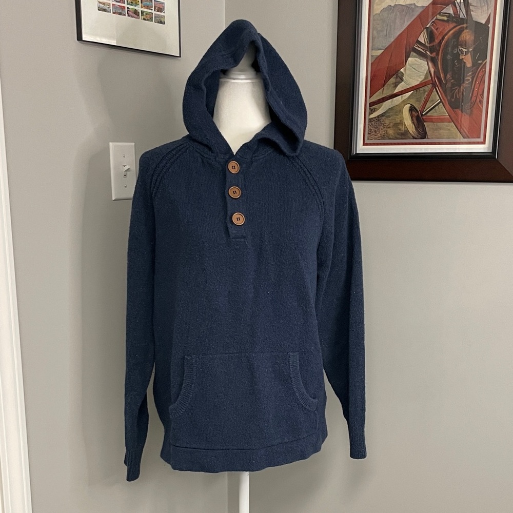 7‎ Diamonds Shasta Navy Blue Hooded Sweater Button Detail Mens Medium cotton